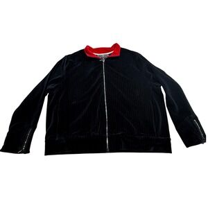 St John Sport Marie Gray Black Velvet Swarovski Crystal Zip Jacket L SKU104